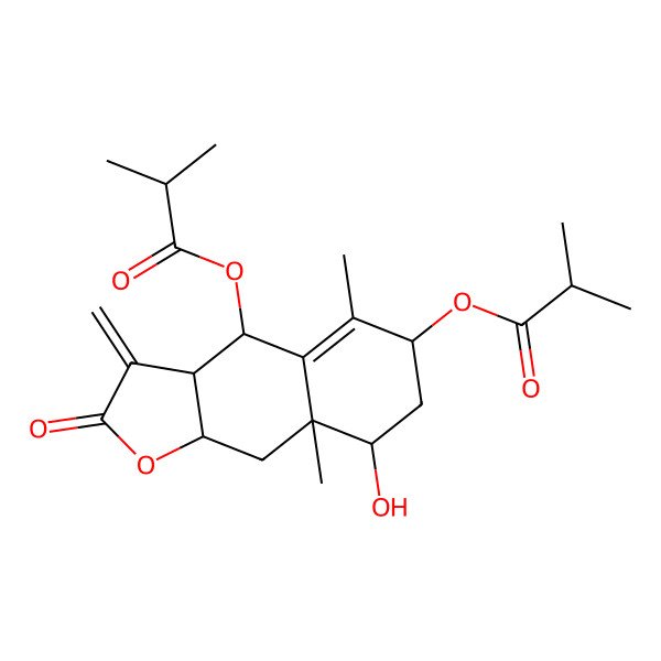 2D Structure of [8-hydroxy-5,8a-dimethyl-3-methylidene-4-(2-methylpropanoyloxy)-2-oxo-4,6,7,8,9,9a-hexahydro-3aH-benzo[f][1]benzofuran-6-yl] 2-methylpropanoate