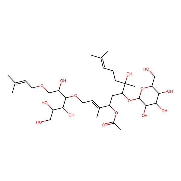 2D Structure of [7-Hydroxy-3,7,11-trimethyl-1-[2,4,5,6-tetrahydroxy-1-(3-methylbut-2-enoxy)hexan-3-yl]oxy-6-[3,4,5-trihydroxy-6-(hydroxymethyl)oxan-2-yl]oxydodeca-2,10-dien-4-yl] acetate