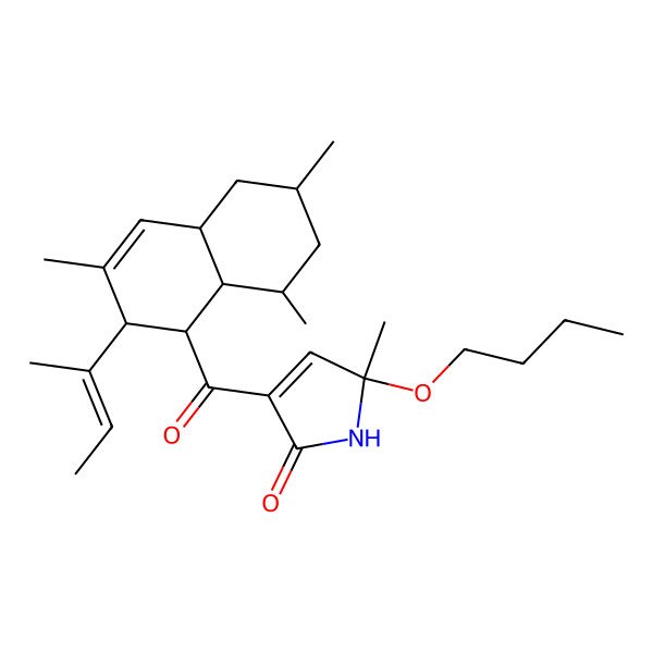 2D Structure of 3-(2-but-2-en-2-yl-3,6,8-trimethyl-1,2,4a,5,6,7,8,8a-octahydronaphthalene-1-carbonyl)-5-butoxy-5-methyl-1H-pyrrol-2-one