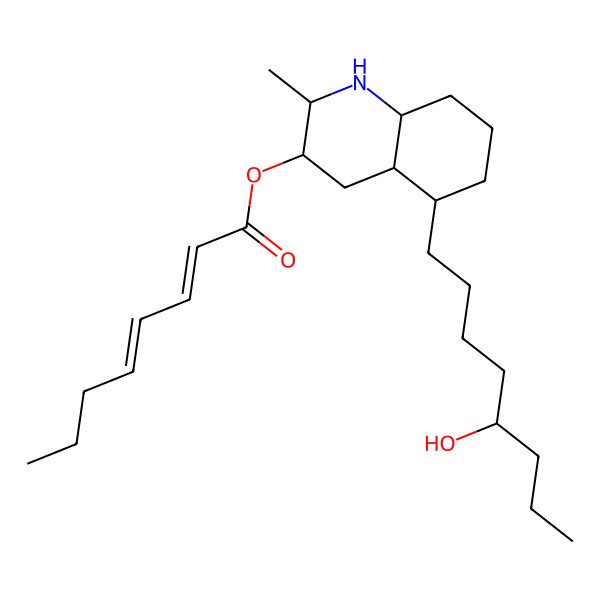 2D Structure of [(2R,3R,4aS,5S,8aR)-5-[(5R)-5-hydroxyoctyl]-2-methyl-1,2,3,4,4a,5,6,7,8,8a-decahydroquinolin-3-yl] (2E,4E)-octa-2,4-dienoate