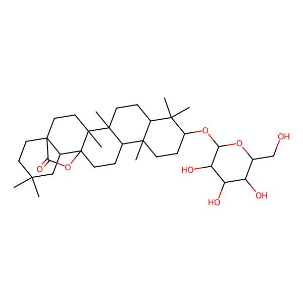 2D Structure of 4,5,9,9,13,20,20-Heptamethyl-10-[3,4,5-trihydroxy-6-(hydroxymethyl)oxan-2-yl]oxy-24-oxahexacyclo[15.5.2.01,18.04,17.05,14.08,13]tetracosan-23-one