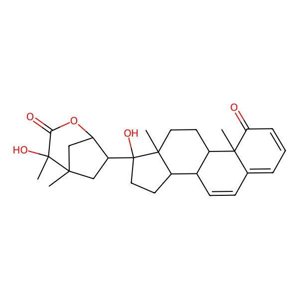 2D Structure of (1R,4R,5R,7S)-4-hydroxy-7-[(8S,9S,10R,13S,14S,17R)-17-hydroxy-10,13-dimethyl-1-oxo-9,11,12,14,15,16-hexahydro-8H-cyclopenta[a]phenanthren-17-yl]-4,5-dimethyl-2-oxabicyclo[3.2.1]octan-3-one