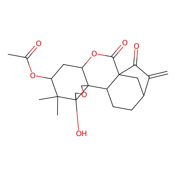 2D Structure of (9-Hydroxy-7,7-dimethyl-17-methylidene-2,18-dioxo-3,10-dioxapentacyclo[14.2.1.01,13.04,12.08,12]nonadecan-6-yl) acetate