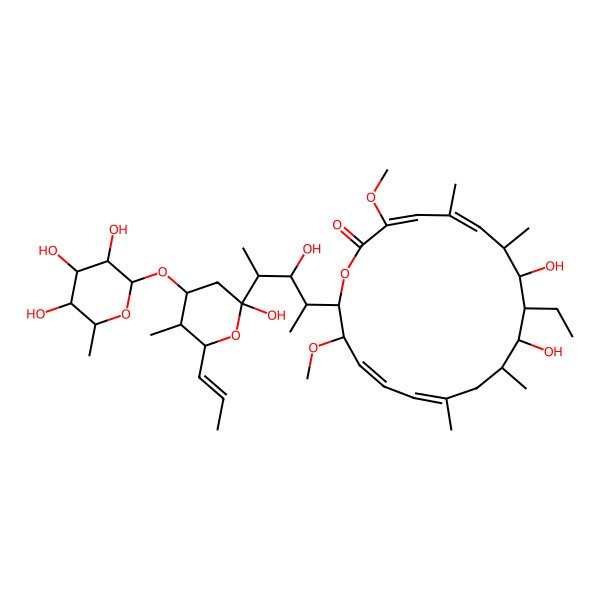 2D Structure of (3Z,5E,7R,8R,9S,10S,11R,13E,15E,17S,18R)-9-ethyl-8,10-dihydroxy-18-[(2S,3R,4S)-3-hydroxy-4-[(2R,4R,5S,6R)-2-hydroxy-5-methyl-6-[(E)-prop-1-enyl]-4-[(2R,3R,4R,5R,6S)-3,4,5-trihydroxy-6-methyloxan-2-yl]oxyoxan-2-yl]pentan-2-yl]-3,17-dimethoxy-5,7,11,13-tetramethyl-1-oxacyclooctadeca-3,5,13,15-tetraen-2-one