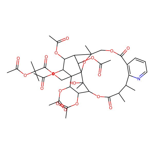 2D Structure of [18,19,22,24-Tetraacetyloxy-20-(acetyloxymethyl)-25-hydroxy-3,13,14,25-tetramethyl-6,15-dioxo-2,5,16-trioxa-11-azapentacyclo[15.7.1.01,20.03,23.07,12]pentacosa-7(12),8,10-trien-21-yl] 2-acetyloxy-2-methylpropanoate