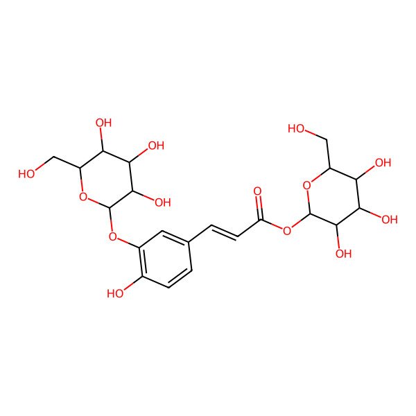 2D Structure of [(2S,3R,4S,5S,6R)-3,4,5-trihydroxy-6-(hydroxymethyl)oxan-2-yl] (E)-3-[4-hydroxy-3-[(2S,3R,4S,5S,6R)-3,4,5-trihydroxy-6-(hydroxymethyl)oxan-2-yl]oxyphenyl]prop-2-enoate