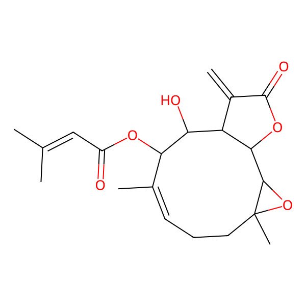 2D Structure of [(1R,2R,4S,7E,9R,10R,11R)-10-hydroxy-4,8-dimethyl-12-methylidene-13-oxo-3,14-dioxatricyclo[9.3.0.02,4]tetradec-7-en-9-yl] 3-methylbut-2-enoate