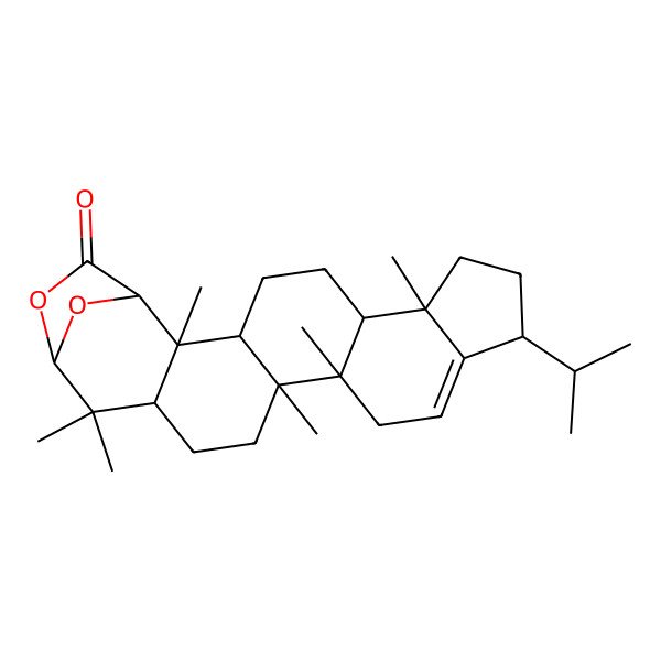 2D Structure of (1S,2R,3S,6S,7R,10R,14R,15R,18R,20S)-2,7,14,15,19,19-hexamethyl-10-propan-2-yl-21,23-dioxahexacyclo[18.2.1.02,18.03,15.06,14.07,11]tricos-11-en-22-one