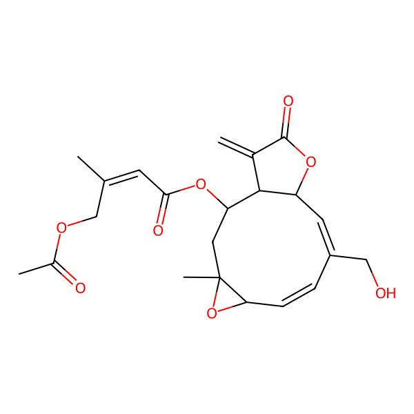 2D Structure of [(1R,2R,4R,6R,7Z,9E,11R)-9-(hydroxymethyl)-4-methyl-14-methylidene-13-oxo-5,12-dioxatricyclo[9.3.0.04,6]tetradeca-7,9-dien-2-yl] (Z)-4-acetyloxy-3-methylbut-2-enoate