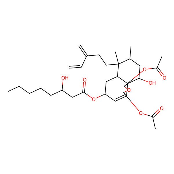 2D Structure of [1,3-Diacetyloxy-10-hydroxy-7,8-dimethyl-7-(3-methylidenepent-4-enyl)-1,3,5,6,6a,8,9,10-octahydrobenzo[d][2]benzofuran-5-yl] 3-hydroxyoctanoate