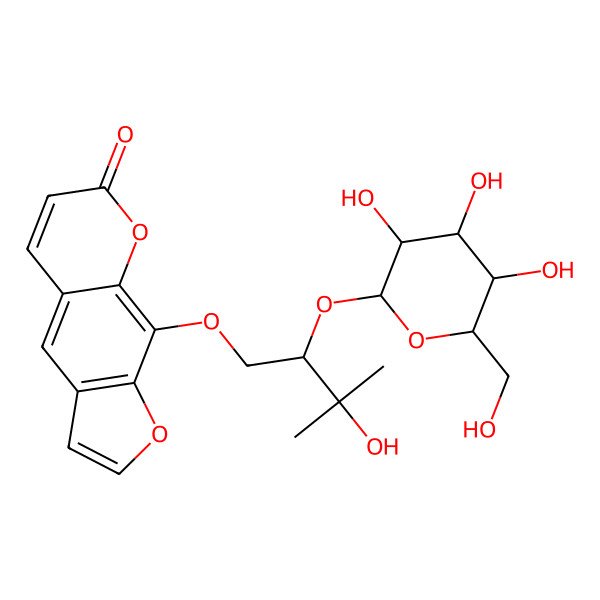 2D Structure of 9-[3-Hydroxy-3-methyl-2-[3,4,5-trihydroxy-6-(hydroxymethyl)oxan-2-yl]oxybutoxy]furo[3,2-g]chromen-7-one