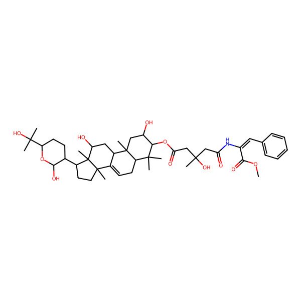 2D Structure of [(2R,3R,5R,9R,10R,12S,13S,14R,17R)-2,12-dihydroxy-17-[(2S,3R,6R)-2-hydroxy-6-(2-hydroxypropan-2-yl)oxan-3-yl]-4,4,10,13,14-pentamethyl-2,3,5,6,9,11,12,15,16,17-decahydro-1H-cyclopenta[a]phenanthren-3-yl] (3R)-3-hydroxy-5-[[(Z)-3-methoxy-3-oxo-1-phenylprop-1-en-2-yl]amino]-3-methyl-5-oxopentanoate