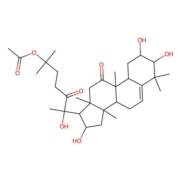 2D Structure of 19-Norlanost-5-ene-11,22-dione,25-(acetyloxy)-2,3,16,20-tetrahydroxy-9-methyl-, (2b,3a,9b,10a,16a)-