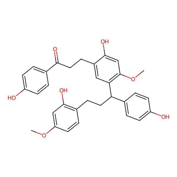 2D Structure of 3-[2-hydroxy-5-[(1R)-3-(2-hydroxy-4-methoxyphenyl)-1-(4-hydroxyphenyl)propyl]-4-methoxyphenyl]-1-(4-hydroxyphenyl)propan-1-one