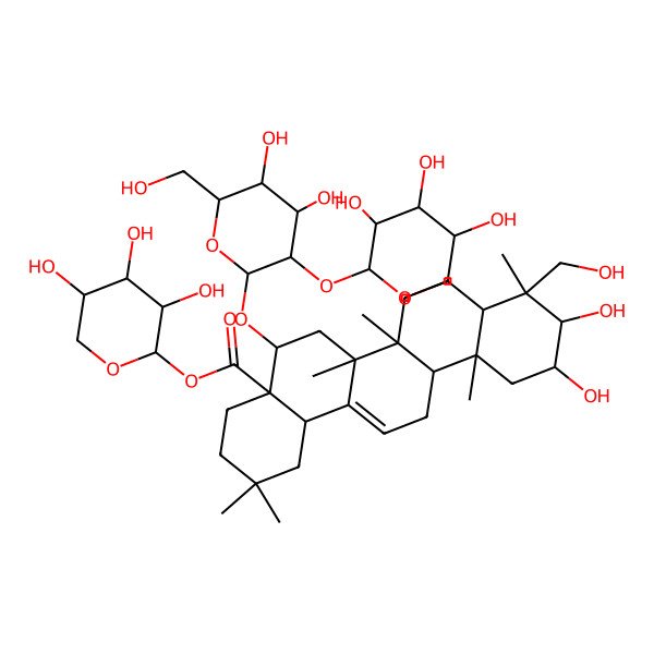 2D Structure of [(2S,3R,4S,5R)-3,4,5-trihydroxyoxan-2-yl] (4aR,5R,6aR,6aS,6bR,8aR,9R,10R,11S,12aR,14bS)-5-[(2R,3R,4S,5S,6R)-4,5-dihydroxy-6-(hydroxymethyl)-3-[(2S,3R,4S,5S)-3,4,5-trihydroxyoxan-2-yl]oxyoxan-2-yl]oxy-10,11-dihydroxy-9-(hydroxymethyl)-2,2,6a,6b,9,12a-hexamethyl-1,3,4,5,6,6a,7,8,8a,10,11,12,13,14b-tetradecahydropicene-4a-carboxylate