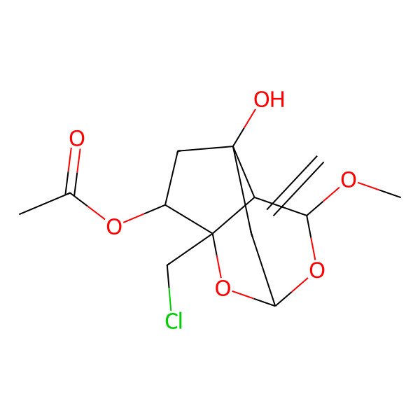 2D Structure of [(1R,3S,4S,6R,7S,8R)-3-(chloromethyl)-6-hydroxy-8-methoxy-10-methylidene-2,9-dioxatricyclo[4.3.1.03,7]decan-4-yl] acetate