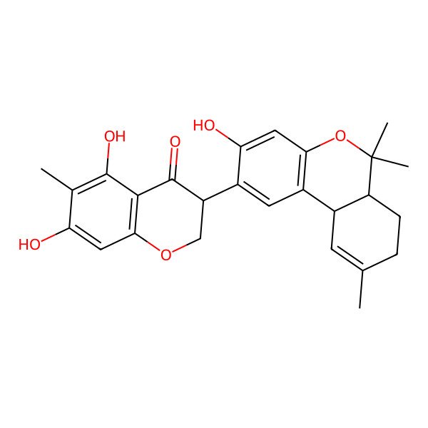 2D Structure of 5,7-Dihydroxy-3-(3-hydroxy-6,6,9-trimethyl-6a,7,8,10a-tetrahydrobenzo[c]chromen-2-yl)-6-methyl-2,3-dihydrochromen-4-one