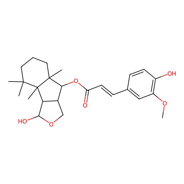 2D Structure of [(1R,3aS,4S,4aR,8aS,8bS)-1-hydroxy-4a,8,8,8a-tetramethyl-1,3,3a,4,5,6,7,8b-octahydroindeno[1,2-c]furan-4-yl] (E)-3-(4-hydroxy-3-methoxyphenyl)prop-2-enoate