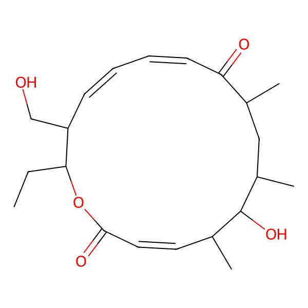 2D Structure of (3Z,5S,6S,7S,9R,11Z,13Z,15R,16R)-16-ethyl-6-hydroxy-15-(hydroxymethyl)-5,7,9-trimethyl-1-oxacyclohexadeca-3,11,13-triene-2,10-dione