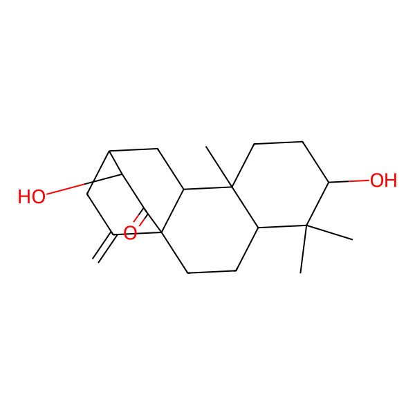 2D Structure of (1R,4R,6R,9R,10S,12S,13R)-6,13-dihydroxy-5,5,9-trimethyl-15-methylidenetetracyclo[10.2.2.01,10.04,9]hexadecan-14-one
