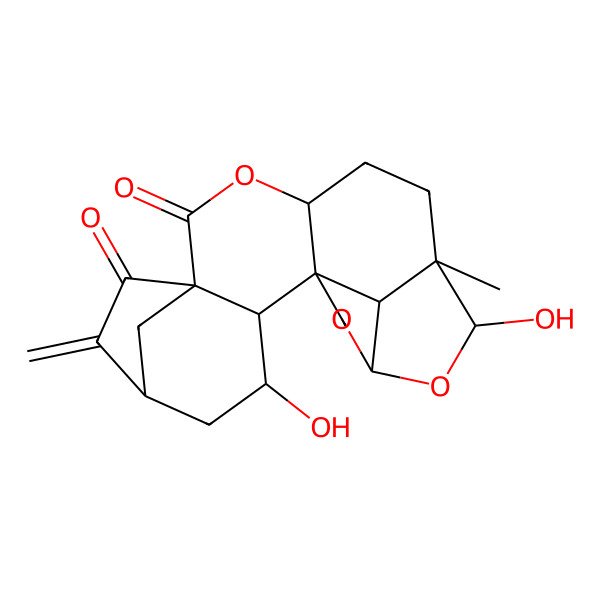 2D Structure of (1S,2S,3R,5S,8S,11S,14R,15S,17S,20S)-3,15-dihydroxy-14-methyl-6-methylidene-10,16,18-trioxahexacyclo[12.5.1.15,8.01,11.02,8.017,20]henicosane-7,9-dione