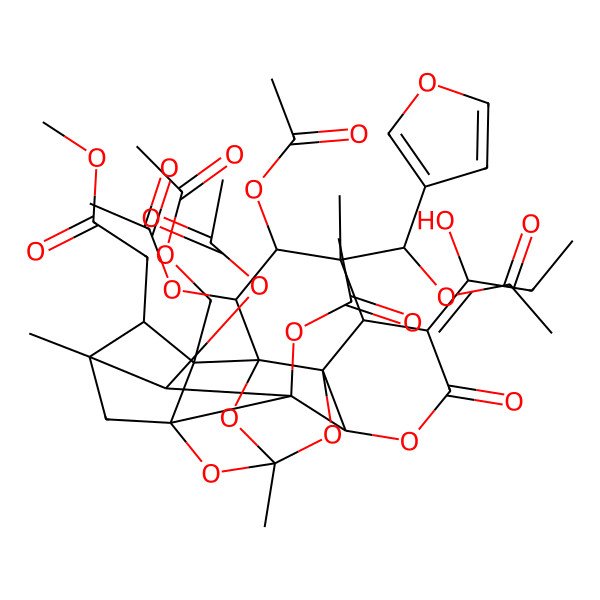 2D Structure of methyl 2-[(1R,2R,3R,4R,5S,6Z,9S,10R,12R,14R,15S,16S,17R,18S,19S)-2,3,15,16-tetraacetyloxy-4-[(S)-acetyloxy(furan-3-yl)methyl]-19-(acetyloxymethyl)-6-(1-hydroxypropylidene)-4,12,17-trimethyl-7-oxo-8,11,13,20-tetraoxaheptacyclo[10.7.1.114,17.01,10.05,10.09,15.014,19]henicosan-18-yl]acetate