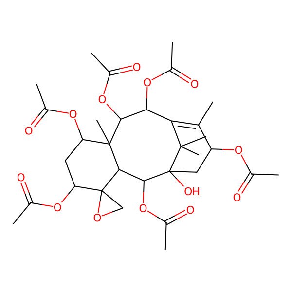 2D Structure of [(1'R,2S,2'R,3'S,5'R,7'R,8'R,9'S,10'S,13'R)-2',5',9',10',13'-pentaacetyloxy-1'-hydroxy-8',12',15',15'-tetramethylspiro[oxirane-2,4'-tricyclo[9.3.1.03,8]pentadec-11-ene]-7'-yl] acetate