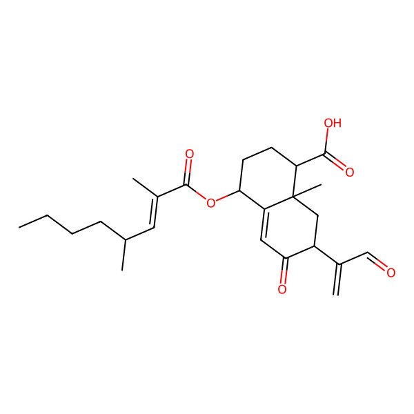2D Structure of (1S,4R,7S,8aR)-4-{[(2E,4S)-2,4-dimethyloct-2-enoyl]oxy}-8a-methyl-6-oxo-7-(3-oxoprop-1-en-2-yl)-1,2,3,4,6,7,8,8a-octahydronaphthalene-1-carboxylic acid