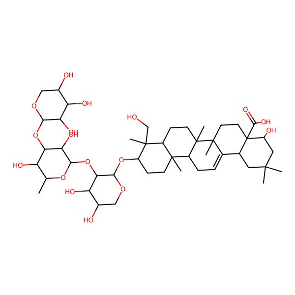 2D Structure of 10-[3-[3,5-Dihydroxy-6-methyl-4-(3,4,5-trihydroxyoxan-2-yl)oxyoxan-2-yl]oxy-4,5-dihydroxyoxan-2-yl]oxy-4-hydroxy-9-(hydroxymethyl)-2,2,6a,6b,9,12a-hexamethyl-1,3,4,5,6,6a,7,8,8a,10,11,12,13,14b-tetradecahydropicene-4a-carboxylic acid