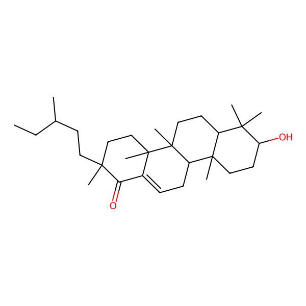 2D Structure of (2R,4aS,4bR,6aR,8S,10aR,10bR)-8-hydroxy-2,4a,4b,7,7,10a-hexamethyl-2-[(3S)-3-methylpentyl]-3,4,5,6,6a,8,9,10,10b,11-decahydrochrysen-1-one