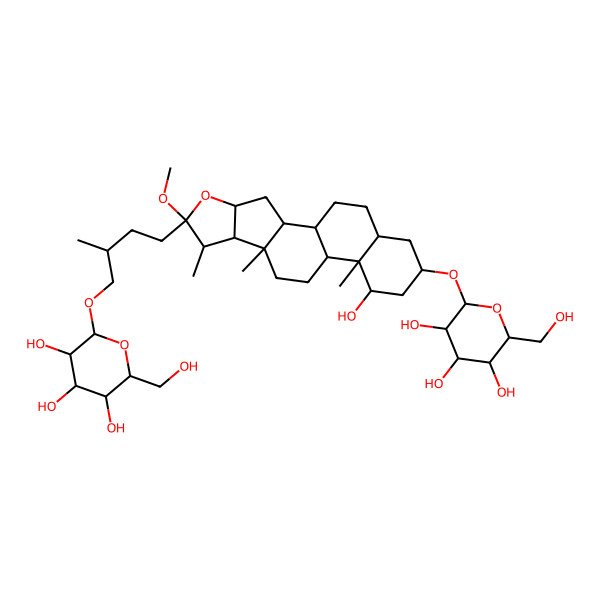 2D Structure of (2R,3R,4S,5S,6R)-2-[(2R)-4-[(1S,2S,4S,6R,7S,8R,9S,12S,13S,14R,16S,18S)-14-hydroxy-6-methoxy-7,9,13-trimethyl-16-[(2R,3R,4S,5S,6R)-3,4,5-trihydroxy-6-(hydroxymethyl)oxan-2-yl]oxy-5-oxapentacyclo[10.8.0.02,9.04,8.013,18]icosan-6-yl]-2-methylbutoxy]-6-(hydroxymethyl)oxane-3,4,5-triol