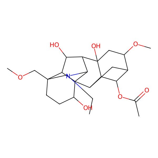 2D Structure of [(1S,2R,3R,4S,5R,6S,8R,9R,10R,13S,16S,17R,18R)-11-ethyl-8,16,18-trihydroxy-6-methoxy-13-(methoxymethyl)-11-azahexacyclo[7.7.2.12,5.01,10.03,8.013,17]nonadecan-4-yl] acetate