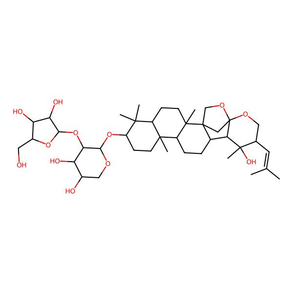 2D Structure of 5-[3,4-Dihydroxy-5-(hydroxymethyl)oxolan-2-yl]oxy-6-[[16-hydroxy-2,6,6,10,16-pentamethyl-17-(2-methylprop-1-enyl)-19,21-dioxahexacyclo[18.2.1.01,14.02,11.05,10.015,20]tricosan-7-yl]oxy]oxane-3,4-diol