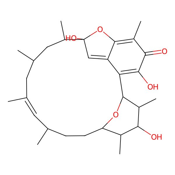 2D Structure of 3,9,21-Trihydroxy-5,10,12,14,16,20,22-heptamethyl-23,24-dioxatetracyclo[17.3.1.16,9.02,7]tetracosa-2,5,7,14-tetraen-4-one