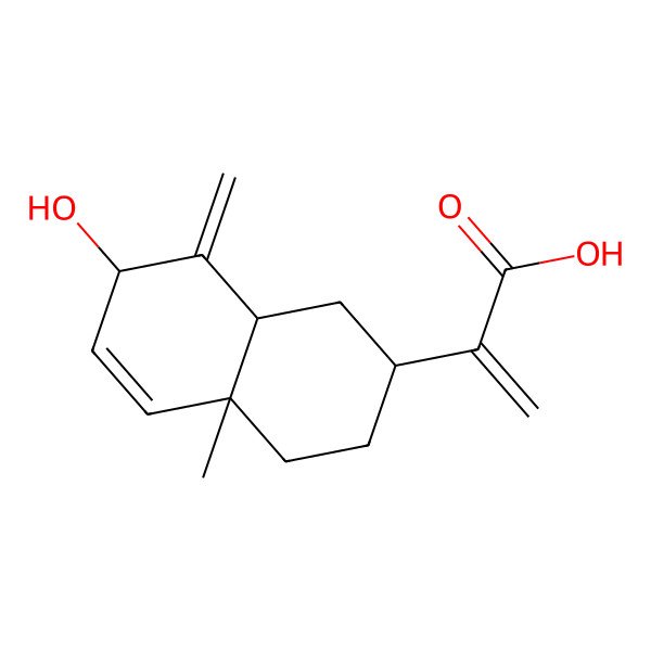 2D Structure of 2-[(2R,4aS,7S)-7-hydroxy-4a-methyl-8-methylidene-1,2,3,4,7,8a-hexahydronaphthalen-2-yl]prop-2-enoic acid