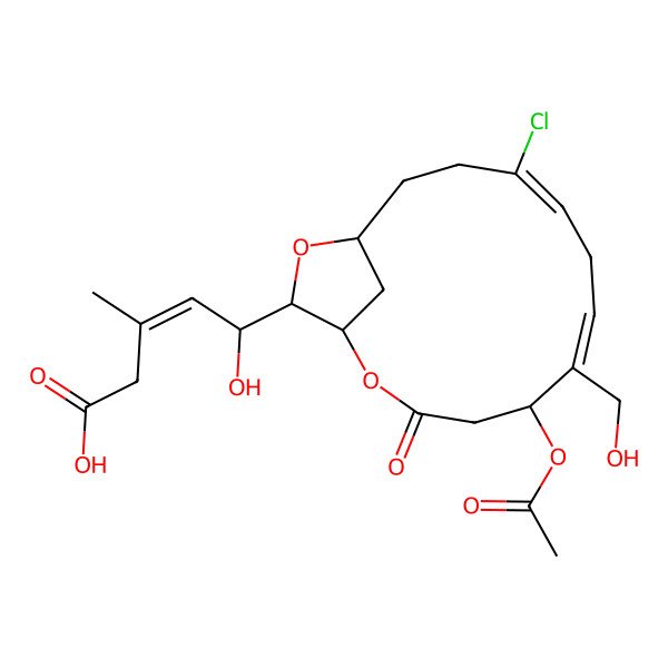 2D Structure of 5-[5-Acetyloxy-10-chloro-6-(hydroxymethyl)-3-oxo-2,14-dioxabicyclo[11.2.1]hexadeca-6,9-dien-15-yl]-5-hydroxy-3-methylpent-3-enoic acid