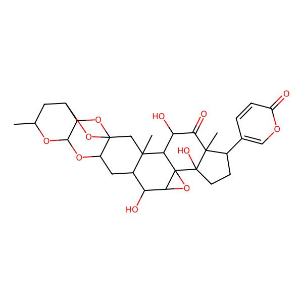 2D Structure of (1S,3S,4S,5S,7R,8R,11R,12R,14S,15S,16S,18R,20S,22S,24S,25S)-5,11,15-trihydroxy-3,7,22-trimethyl-8-(6-oxopyran-3-yl)-13,19,21,26,27-pentaoxaoctacyclo[22.2.1.01,18.03,16.04,12.07,11.012,14.020,25]heptacosan-6-one