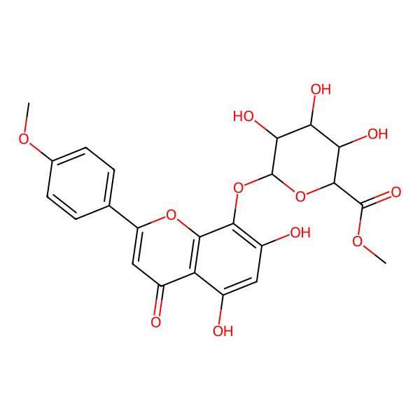 2D Structure of methyl (2S,3S,4S,5R,6S)-6-[5,7-dihydroxy-2-(4-methoxyphenyl)-4-oxochromen-8-yl]oxy-3,4,5-trihydroxyoxane-2-carboxylate