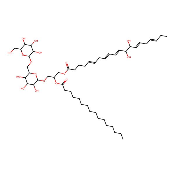 2D Structure of [(2R)-2-hexadecanoyloxy-3-[(2S,3S,4R,5S,6S)-3,4,5-trihydroxy-6-[[(2R,3S,4R,5S,6S)-3,4,5-trihydroxy-6-(hydroxymethyl)oxan-2-yl]oxymethyl]oxan-2-yl]oxypropyl] (5Z,8Z,10E,12S,13R,14Z,17Z)-12,13-dihydroxyicosa-5,8,10,14,17-pentaenoate