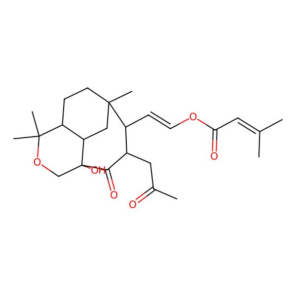 2D Structure of 2-[8-Hydroxy-1,5,5-trimethyl-9-oxo-10-(2-oxopropyl)-6-oxatricyclo[6.3.2.04,13]tridecan-11-yl]ethenyl 3-methylbut-2-enoate