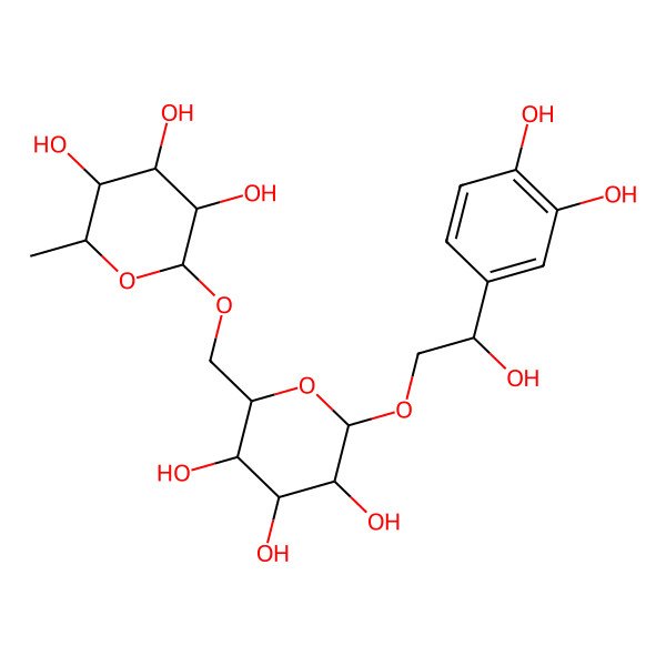 2D Structure of (2R,3R,4R,5R,6S)-2-[[(2R,3S,4S,5R,6R)-6-[(2R)-2-(3,4-dihydroxyphenyl)-2-hydroxyethoxy]-3,4,5-trihydroxyoxan-2-yl]methoxy]-6-methyloxane-3,4,5-triol