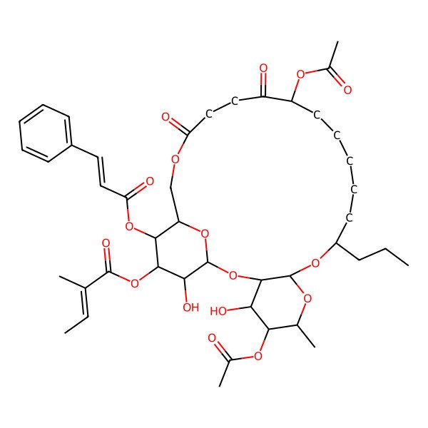 2D Structure of [(1S,3R,4S,5R,6R,8R,10S,16S,23R,24S,25R,26R)-5,16-diacetyloxy-4,26-dihydroxy-6-methyl-17,20-dioxo-24-[(E)-3-phenylprop-2-enoyl]oxy-10-propyl-2,7,9,21,27-pentaoxatricyclo[21.3.1.03,8]heptacosan-25-yl] (E)-2-methylbut-2-enoate
