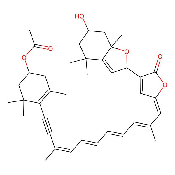 2D Structure of [4-[11-[4-(6-Hydroxy-4,4,7a-trimethyl-2,5,6,7-tetrahydro-1-benzofuran-2-yl)-5-oxofuran-2-ylidene]-3,10-dimethylundeca-3,5,7,9-tetraen-1-ynyl]-3,5,5-trimethylcyclohex-3-en-1-yl] acetate
