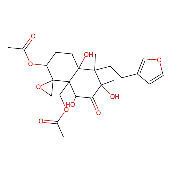 2D Structure of [3-Acetyloxy-8-[2-(furan-3-yl)ethyl]-5,7,8a-trihydroxy-7,8-dimethyl-6-oxospiro[1,2,3,5-tetrahydronaphthalene-4,2'-oxirane]-4a-yl]methyl acetate