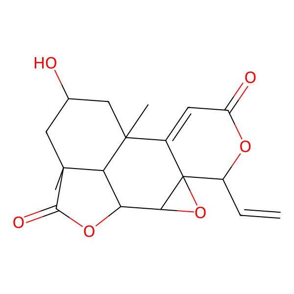 2D Structure of (1S,2R,4R,5R,10S,12S,14S,17R)-5-ethenyl-12-hydroxy-10,14-dimethyl-3,6,16-trioxapentacyclo[8.6.1.02,4.04,9.014,17]heptadec-8-ene-7,15-dione