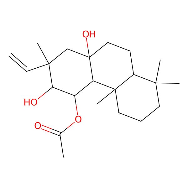 2D Structure of (2-Ethenyl-3,10a-dihydroxy-2,4b,8,8-tetramethyl-1,3,4,4a,5,6,7,8a,9,10-decahydrophenanthren-4-yl) acetate 2D Structure of (2-Ethenyl-3,10a-dihydroxy-2,4b,8,8-tetramethyl-1,3,4,4a,5,6,7,8a,9,10-decahydrophenanthren-4-yl) acetate