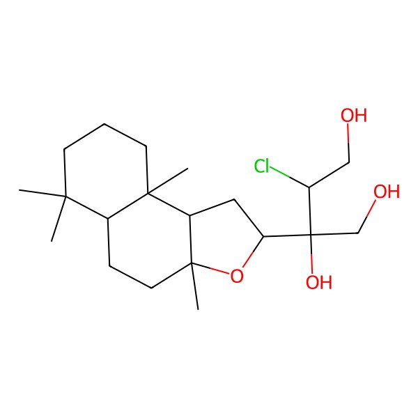 2D Structure of (2S,3S)-2-[(2S,3aR,5aS,9aS,9bR)-3a,6,6,9a-tetramethyl-2,4,5,5a,7,8,9,9b-octahydro-1H-benzo[e][1]benzofuran-2-yl]-3-chlorobutane-1,2,4-triol
