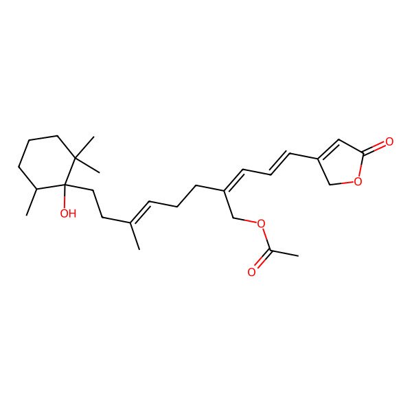 2D Structure of [8-(1-hydroxy-2,2,6-trimethylcyclohexyl)-6-methyl-2-[3-(5-oxo-2H-furan-3-yl)prop-2-enylidene]oct-5-enyl] acetate