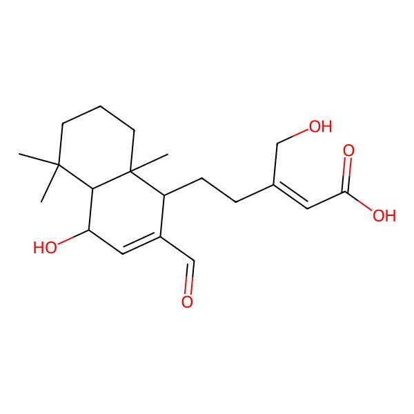 2D Structure of (E)-5-[(1S,4S,4aR,8aS)-2-formyl-4-hydroxy-5,5,8a-trimethyl-1,4,4a,6,7,8-hexahydronaphthalen-1-yl]-3-(hydroxymethyl)pent-2-enoic acid
