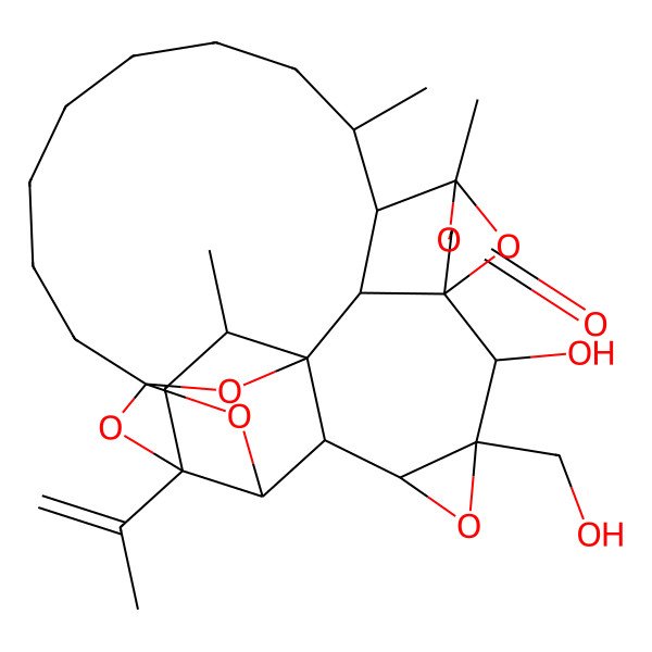 2D Structure of (1R,2R,4R,5R,6S,7S,9R,10R,11S,14R,15R,16S,24S,26S)-10-hydroxy-9-(hydroxymethyl)-2,14,16-trimethyl-4-prop-1-en-2-yl-8,13,25,27,28,29-hexaoxaoctacyclo[13.10.1.14,24.15,24.111,14.01,6.07,9.011,26]nonacosan-12-one